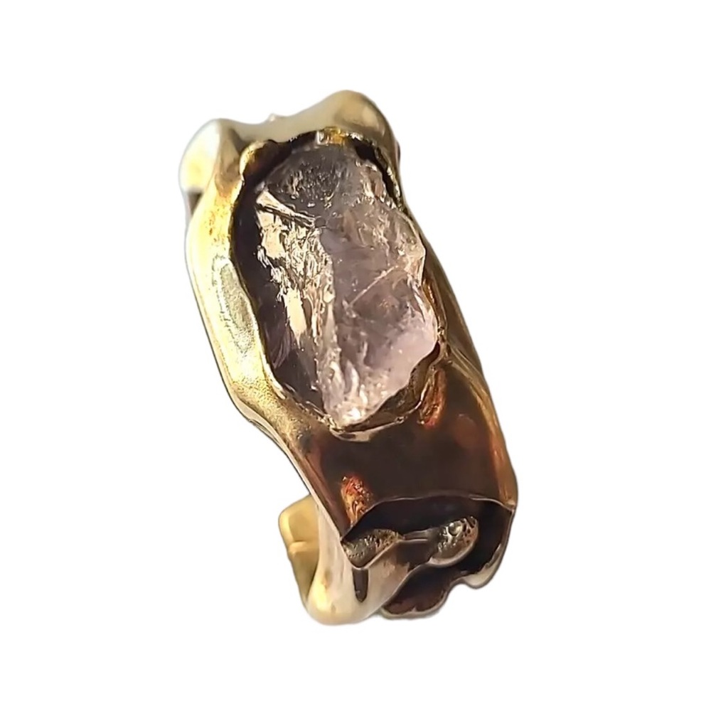 Vintage Solid Brass Amethyst Stone Cuff Bracelet - image 2